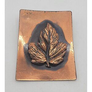 Vintage Copper Maple Leaf Pin Brooch 3D Raised Leaf on‎ Square Back